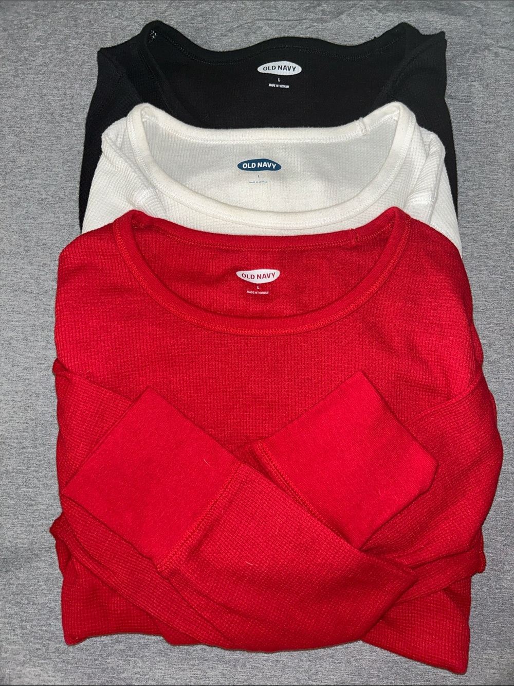 Old Navy Women’s waffle long sleeve Trio - Red, White, Black